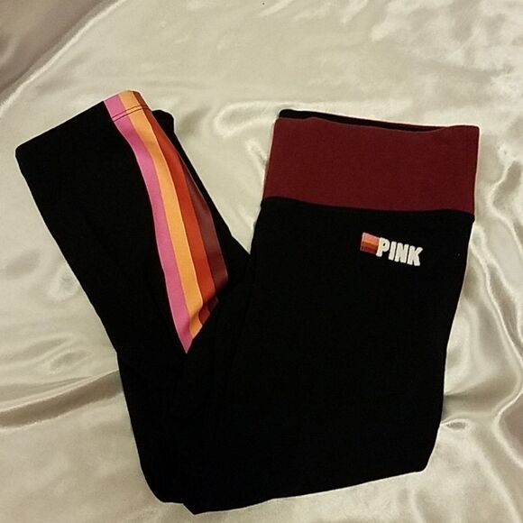 VS PINK Rainbow Striped Flat Crop Yoga Pants Sm - Picture 2 of 6